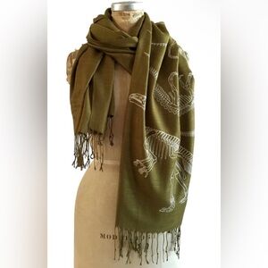 Cyberoptix Dinosaur Bones Scarf, linen weave & pashmina NWT